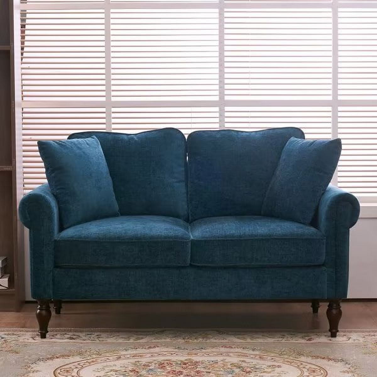Modern Accent Loveseat Sofa, Wood Gourd Foot Curved Armrest 2 Seater