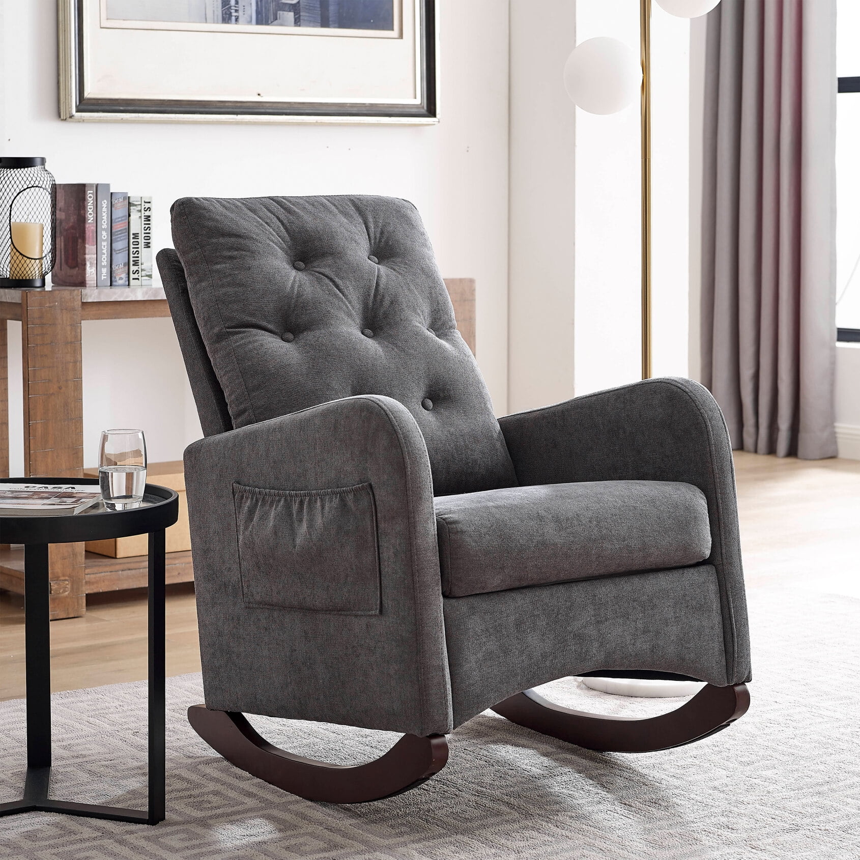 Modern Accent Rocking Chair, Button Tufted Upholstered Glider Rocker ...
