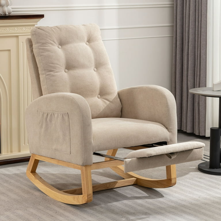 Modern Accent Rocking Chair with Pull-out Footrest,Nursery Glider
