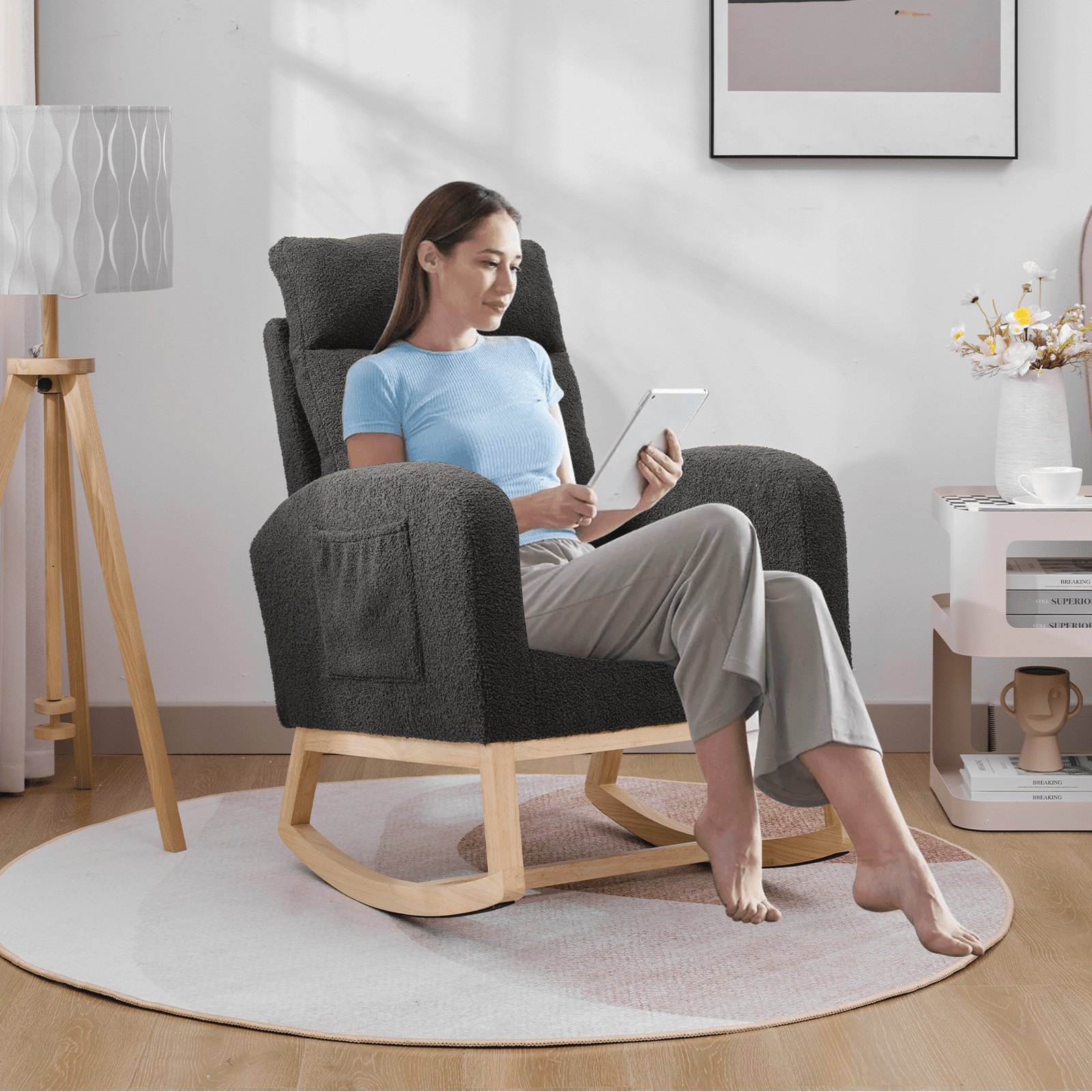 Modern Accent Rocking Chair Rocking Chair with Solid Wood Legs ...