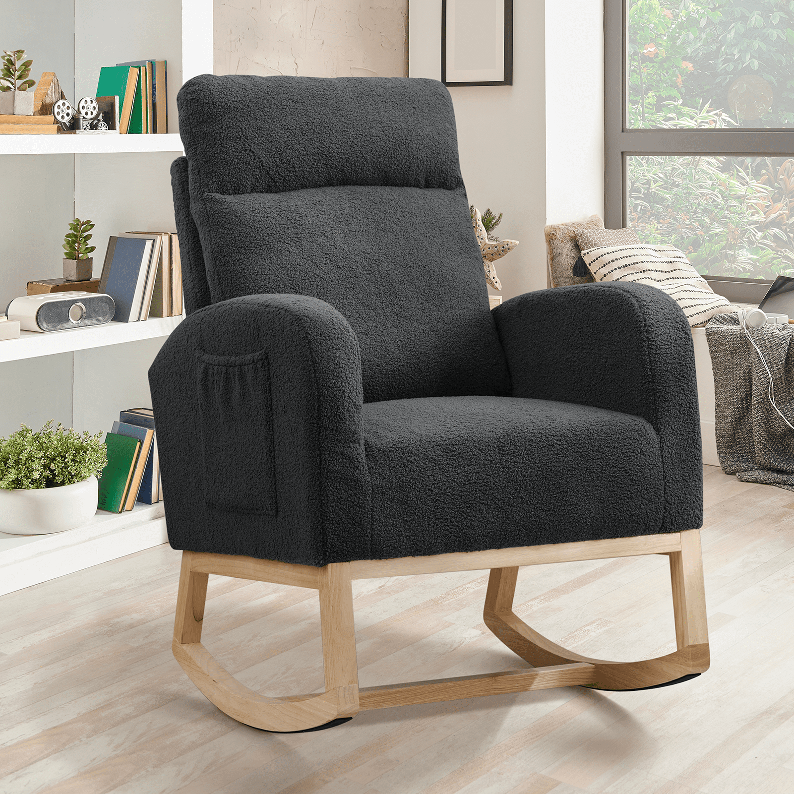 Modern Accent Rocking Chair Rocking Chair with Solid Wood Legs ...