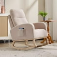 thumbnail image 1 of Modern Accent Rocking Chair Rocking Chair with Solid Wood Legs, Upholstered Nursery Glider Rocker, Comfy Armchair with Side Pocket, Living Room Lounge Arm Chair with High Backrest (Beige,teddy), 1 of 8