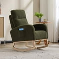 thumbnail image 1 of Modern Accent Rocking Chair Rocking Chair with Solid Wood Legs, Upholstered Nursery Glider Rocker, Comfy Armchair with Side Pocket, Living Room Lounge Arm Chair with High Backrest (Dark green,teddy), 1 of 8
