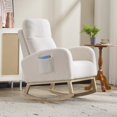 thumbnail image 1 of Modern Accent Rocking Chair Rocking Chair with Solid Wood Legs, Upholstered Nursery Glider Rocker, Comfy Armchair with Side Pocket, Living Room Lounge Arm Chair with High Backrest (White,teddy), 1 of 8