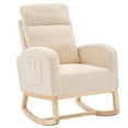 thumbnail image 1 of Modern Accent Rocking Chair with Solid Wood Bases and High Backrest, Teddy Upholstered Nursery Glider Rocker, Rocking Armchair with Side Pocket for Living Room Bedroom Office Game Room, Beige, 1 of 9