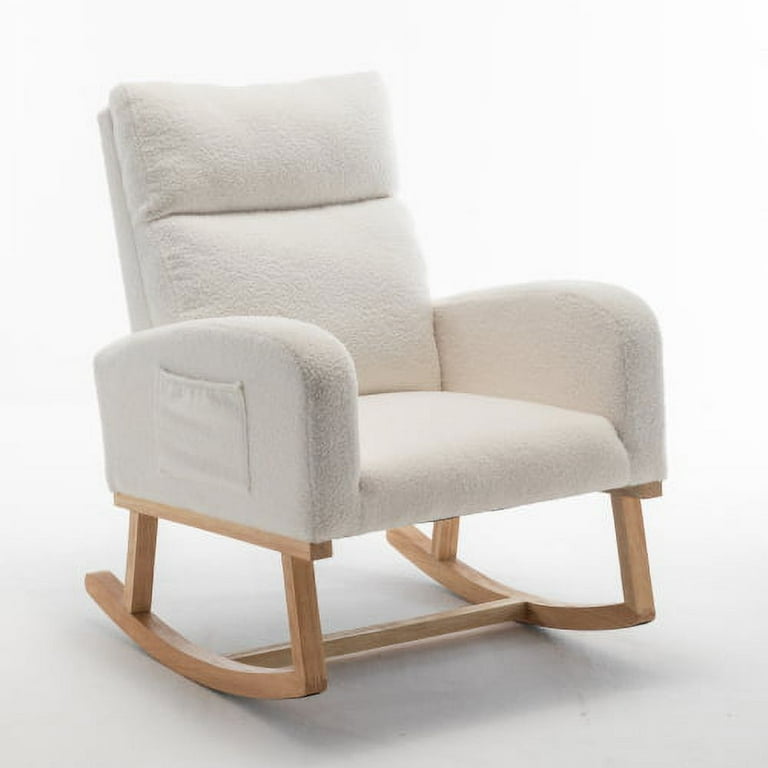 Modern Accent Rocking Chair Upholstered Nursery Glider Rocker for Baby and Kids Comfy Armchair with Side Pocket Living Room Lounge Arm Chair High