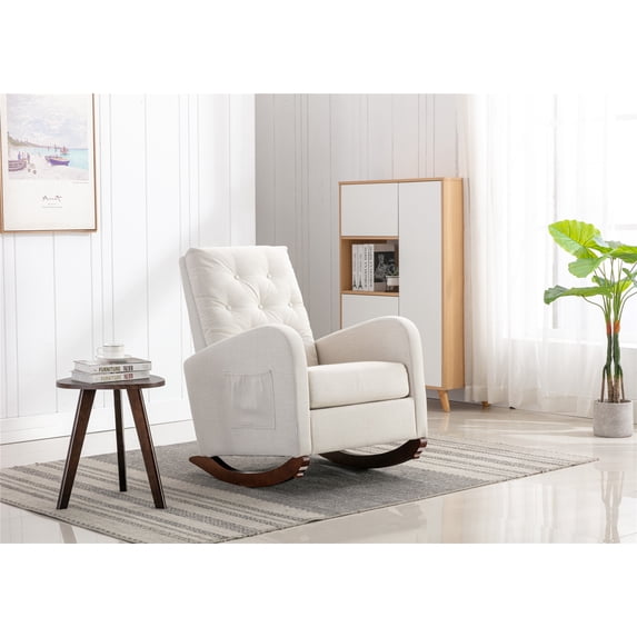 Triple Tree Glider Rocking Chairs Modern Living Room Ergonomic Rocker, Beige