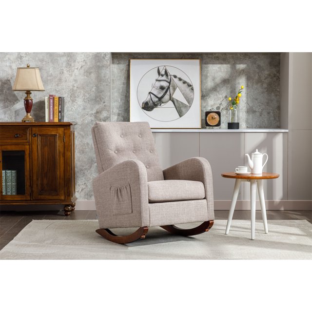 Modern Accent Rocking Chair, High Back Glider with Side Pockets for