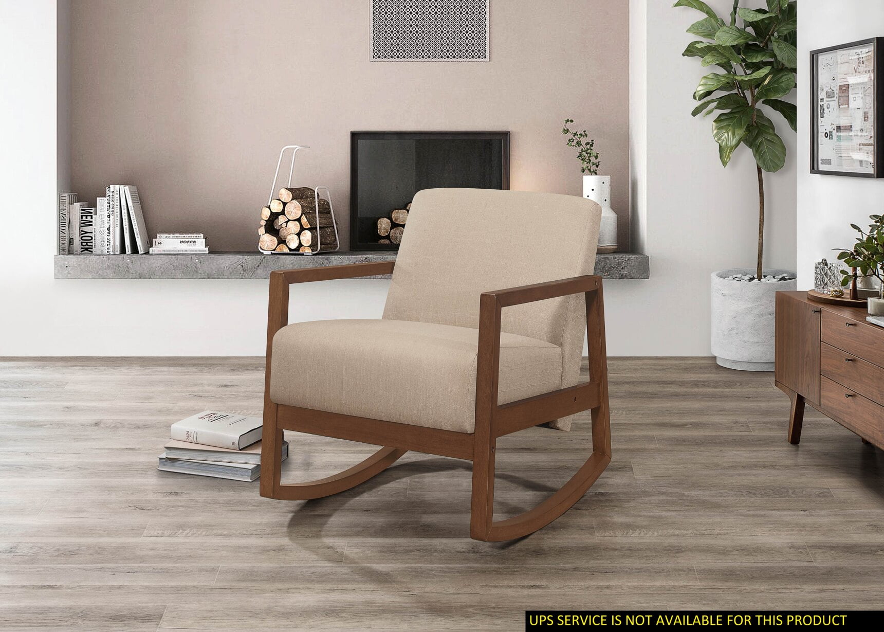 Modern Accent Rocking Chair, Uplostered Nursery Fabic Linen Glider