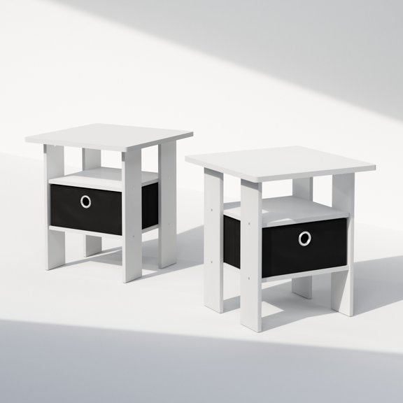Modern Accent Side Table with Fabric Storage Bin and Open Shelf for Living Room Decor, Composite Wood