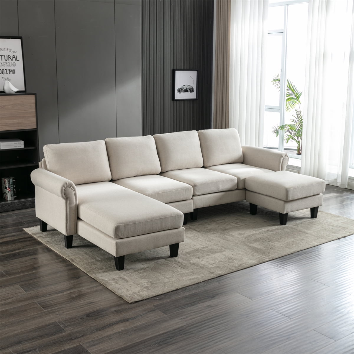 Modern Accent Sofa, LShape Modular Sectional Sofa with Movable Ottoman