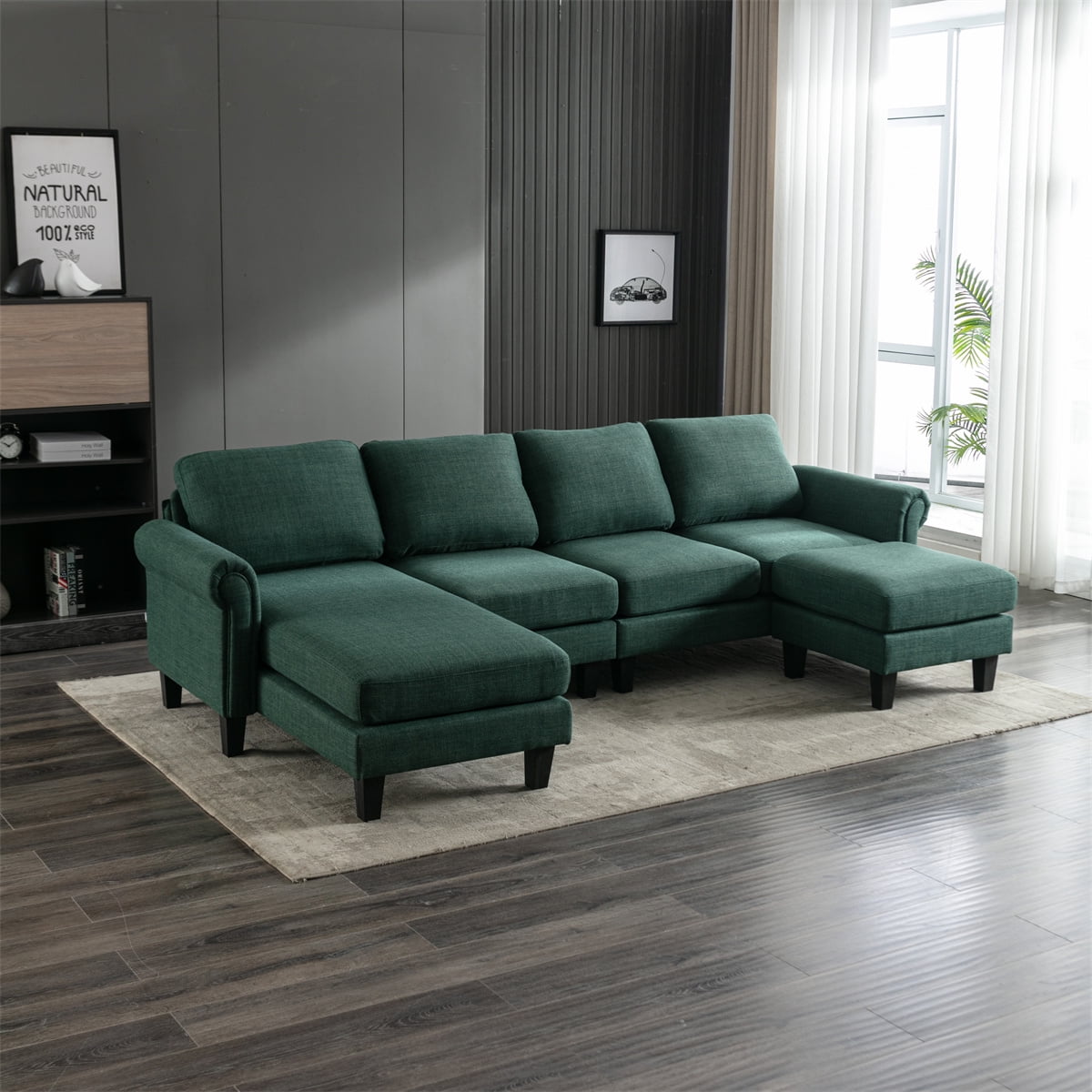 Modern Accent Sofa, LShape Modular Sectional Sofa with Movable Ottoman