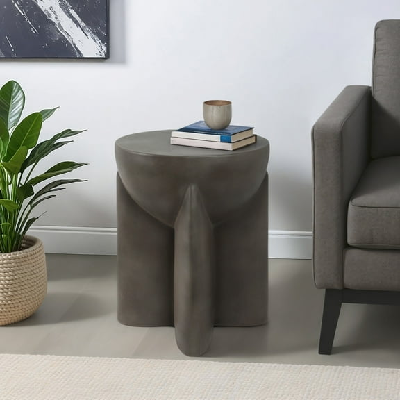 Modern Accent Table - Durable Cement & Pottery Side Table - Contemporary End Table for Living Room, Bedroom & Office - 19" Gray