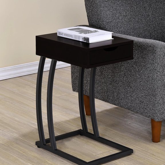 Modern Accent Table In Cappuccino With Built-in Charging And Drawer Rectangular Power Storage Options