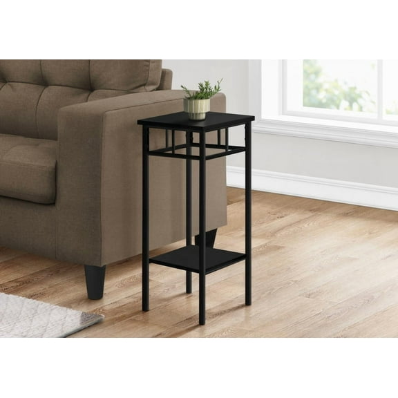 Modern Accent Table with Black Laminate and Metal, Ideal for Living Room and Bedroom, 12"x12"x28"