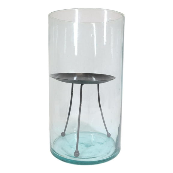 Modern Accent Thick Glass Hurricane Candle Holder With Tripod Metal Stand
