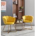 thumbnail image 1 of Modern Accent Velvet Chairs, Set of 2, Dining Chairs, Single Sofa Chair, Comfy Upholstered Arm Chair, Mid-Century Leisure Lounge Chairs with Iron Metal Gold Plated Legs, for Compact Space, Yellow, 1 of 7