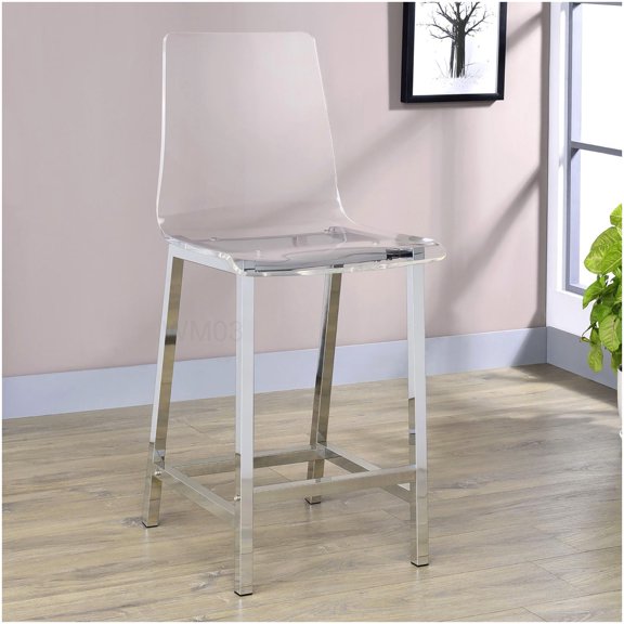 Modern Acrylic Bar Stools with Chrome Base, Set of 2 Counter Height Stools for Kitchen Island