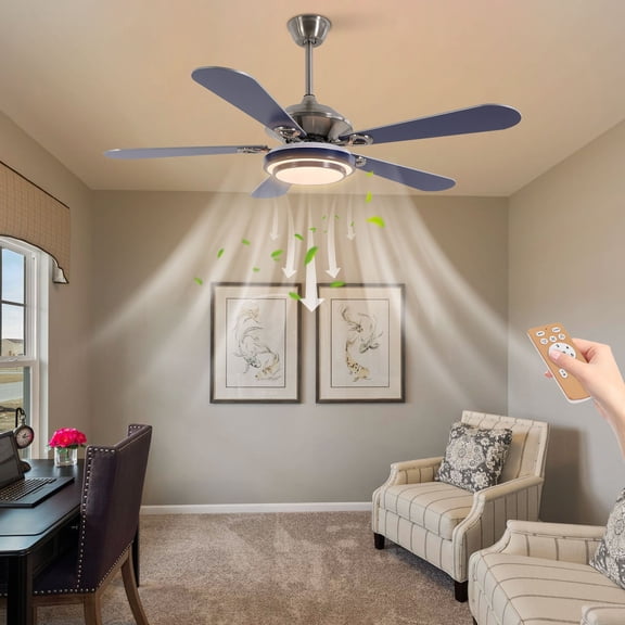 Modern Acrylic Ceiling Fan Light Chandelier Lamp LED Dimmable 5-Blade With Remote Blue for Living Room