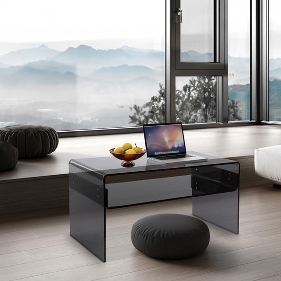 Modern Acrylic Coffee Table, 2-Tier End/Side Desk, 31.5" W x 15.8" D/H, Black