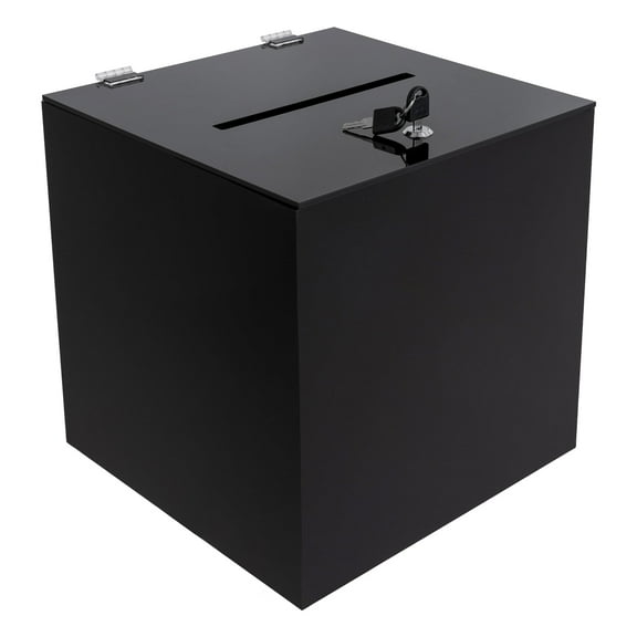 Modern Acrylic Donation Box Square Suggestion Box with Lock Ballot Box with Slot 12x12x12 inches Raffle Ticket Box Container for Fundraising Voting Charity Ballot Suggestions, Black