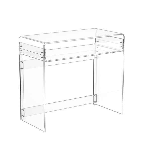 Modern Acrylic End Table with 2-Tier Storage Shelf, Clear Rectangle Side Desk for Bedroom, Office, Living Room, 15.7 x 33.5 x 29.5 Inches