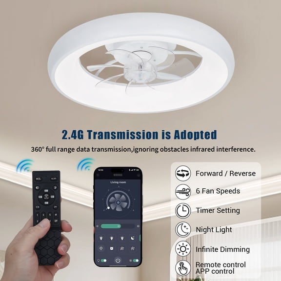 Modern Acrylic Ring Ceiling Fan Light – Circular LED Lighting Fixture – Sleek Contemporary Design – Ideal for Home – White