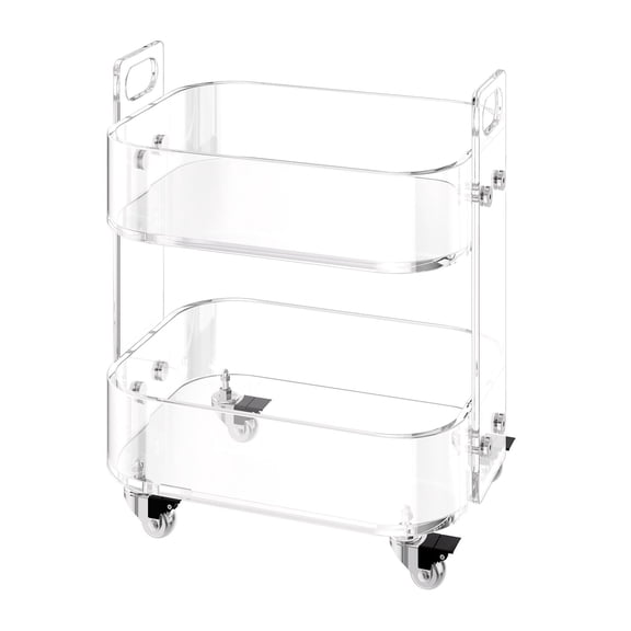 Modern Acrylic Rolling Cart with 2 Shelves,Mobile Storage Desk for Living Room,Bedroom,Office,Clear Side Table with Wheels,12 x 16.3 x 18.9 "es