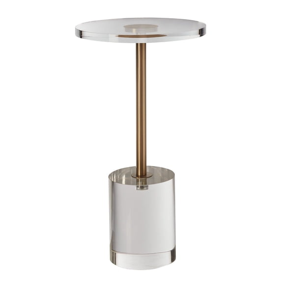 Modern Acrylic Side Table with Solid Base - 11.9 x 11.9 Inch Round End Table, 21.4" Tall, for Coffee, Food & Drinks in Living Room or Bedroom