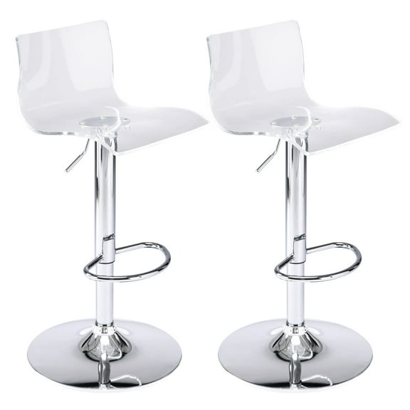 Modern Acrylic Swivel Bar Stools Set of 2, Adjustable Counter Height Stools with Mid Backrest, Transparent Bar Stools for Kitchen Island (Silver, Set of 2)