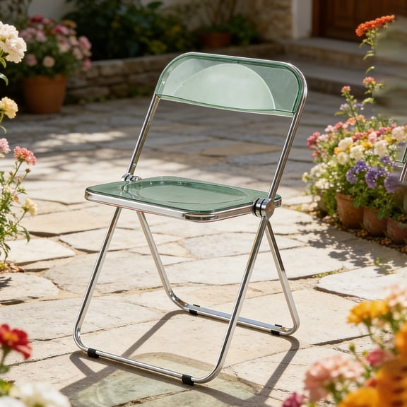 Modern Acrylic Transparent Folding Chairs-Ghost Stackable Crystal Folding Chair-PC Plastic Living Room Seat-Chrome Frame