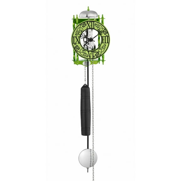 Antique Wrought Iron Skeleton Pendulum Wall Clock Green with Cast Circle