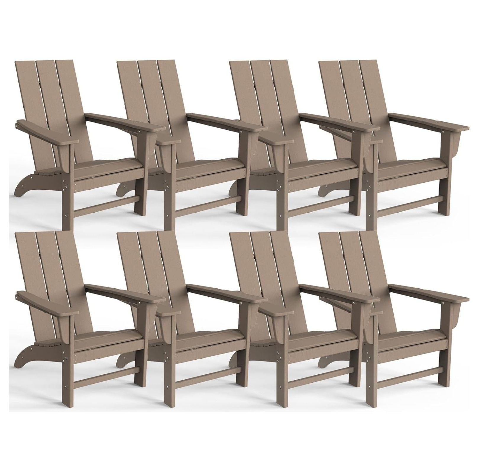 Modern Adirondack Chairs Set of 8, Lumber Patio Chairs, PreAssembled Weather Resistant Outdoor