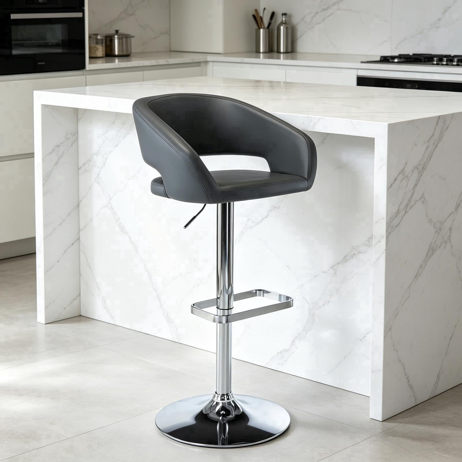 PU Leather Bar Stools, Adjustable Height 24."-32.25, Swivel Barstools with Back & Footrest, Upholstered Bar Chairs for Kitchen Island, Dining Room, Home Bar (Grey, Silver Base)