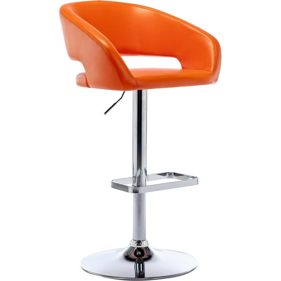 Modern Adjustable Bar Stools PU Leather Seat, 360° Swivel Open Mid Back & Armrest Bar Stool for Kitchen Dining Room Bar Cafe Counter Seating(Orange, Silver Base)