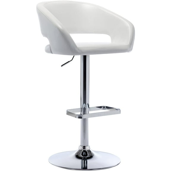 Modern Adjustable Bar Stools PU Leather Seat, 360° Swivel Open Mid Back & Armrest Bar Stool for Kitchen Dining Room Bar Cafe Counter Seating(White, Silver Base)