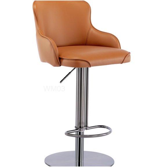 Modern Adjustable Bar Stool, Swivel PU Leather Counter Height Chair with Back Support, Brown Kitchen Stool on Stainless Steel Frame