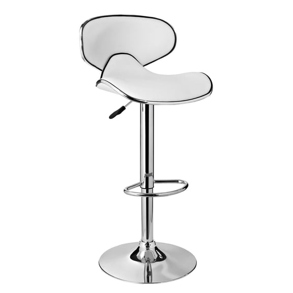 Modern Adjustable Bar Stool with Swivel Seat, White Faux Leather, Chrome Base for Kitchen Counter