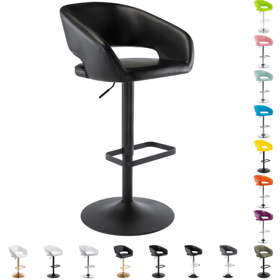 Modern Adjustable Bar Stools with PU Leather Seat, 360° Swivel Open Mid Back & Armrest Bar Stool– Ideal for Kitchen , Bar, Café, Counter Seating, Black