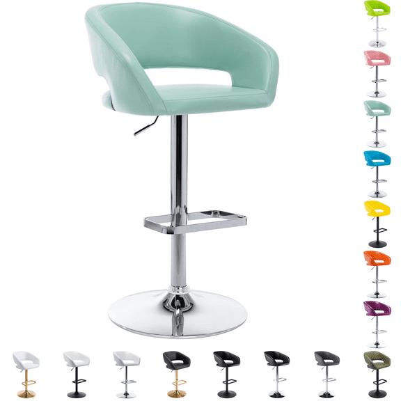 Modern Adjustable Bar Stools with PU Leather Seat, 360° Swivel Open Mid Back & Armrest Bar Stool– Ideal for Kitchen , Bar, Café, Counter Seating (Mint Green)