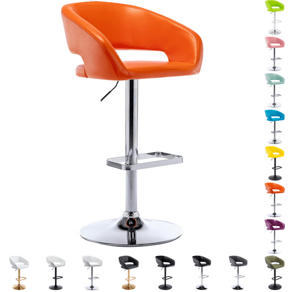 Modern Adjustable Bar Stools with PU Leather Seat, 360° Swivel Open Mid Back & Armrest Bar Stool– Ideal for Kitchen , Bar, Café, Counter Seating (Orange)