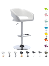 Modern Adjustable Bar Stools with PU Leather Seat, 360° Swivel Open Mid Back & Armrest Bar Stool– Ideal for Kitchen , Bar, Café, Counter Seating, White & Sliver