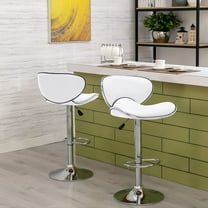 Modern Adjustable Bar Stools Set of 2, PU Leather Upholstered Swivel Counter Stools, Counter Height Bar Stools with Back & Footrest For Kitchen Island Pub Dining Room(White)