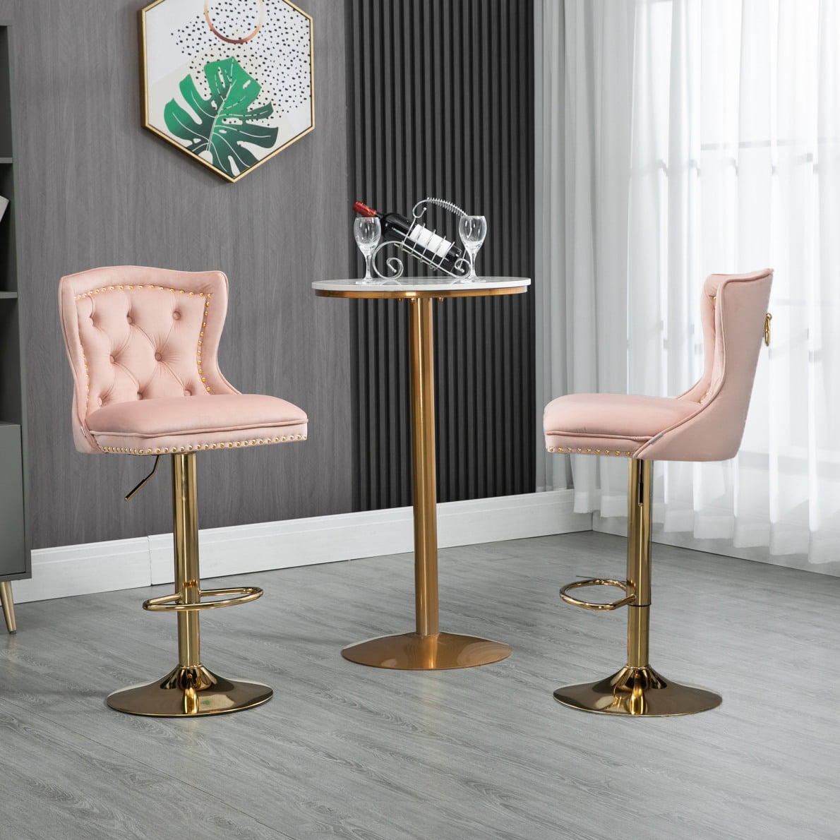 Modern Adjustable Bar Stools with Tufted Back Set of 2, Counter Height