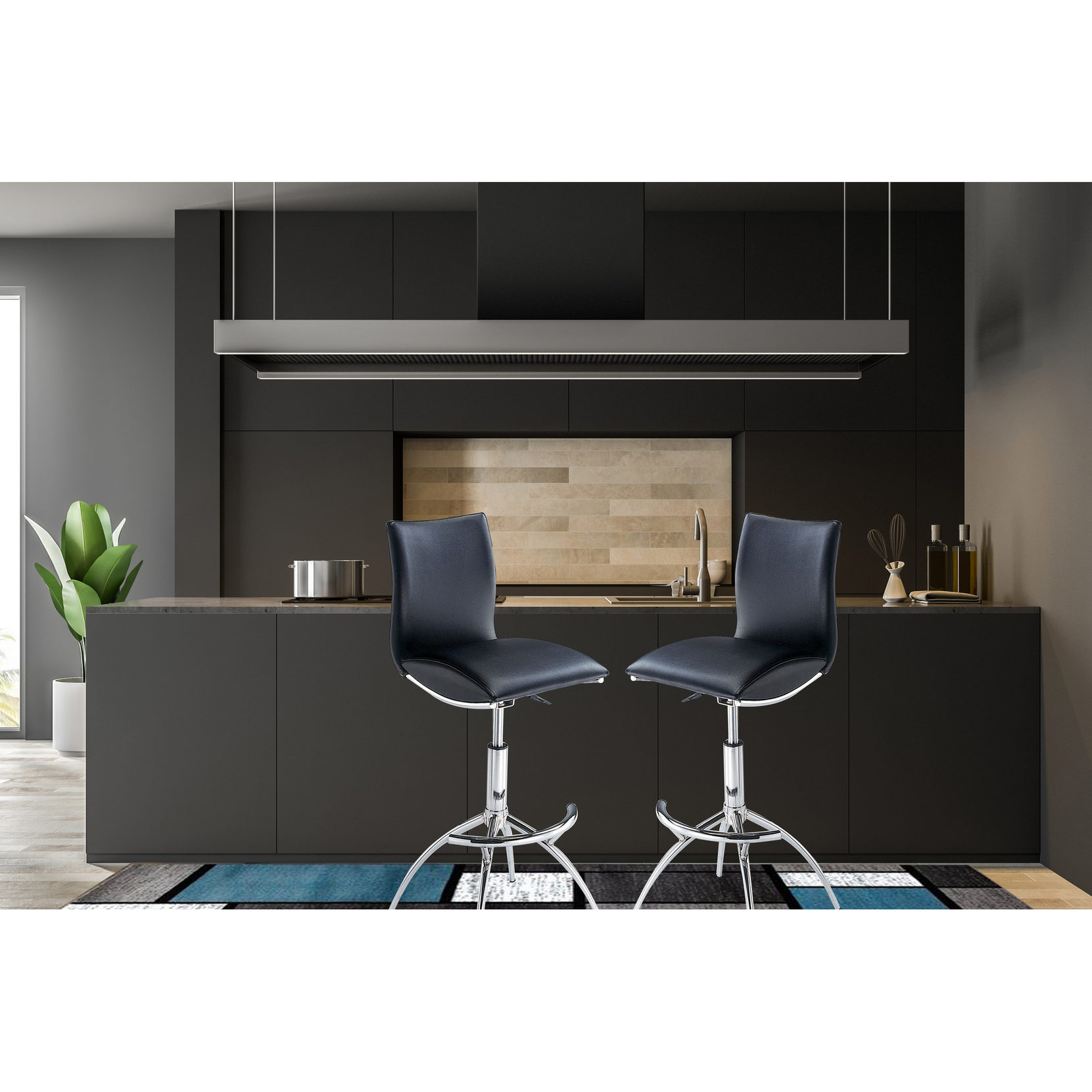 Modern Adjustable Barstools in Black, Solid Back Style / Perfect for