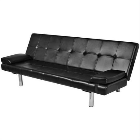 Modern Adjustable Futon Couch Sofa Bed with Two Pillows, Black