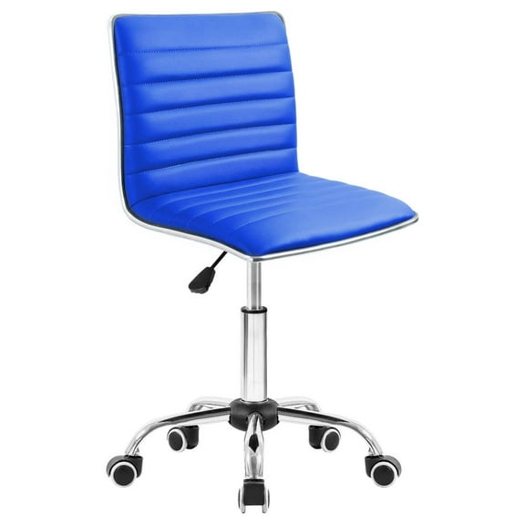 Modern Adjustable Low Back Armless Ribbed Task Chair Office Chair Desk Chair, Vanity Chair Swivel Rolling Leather Computer Chairs Conference Chair (Blue)
