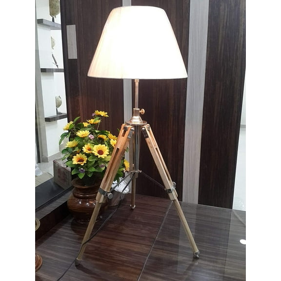 Modern Adjustable Natural Wooden Lamp Tripod Stand Desk Lamp Base