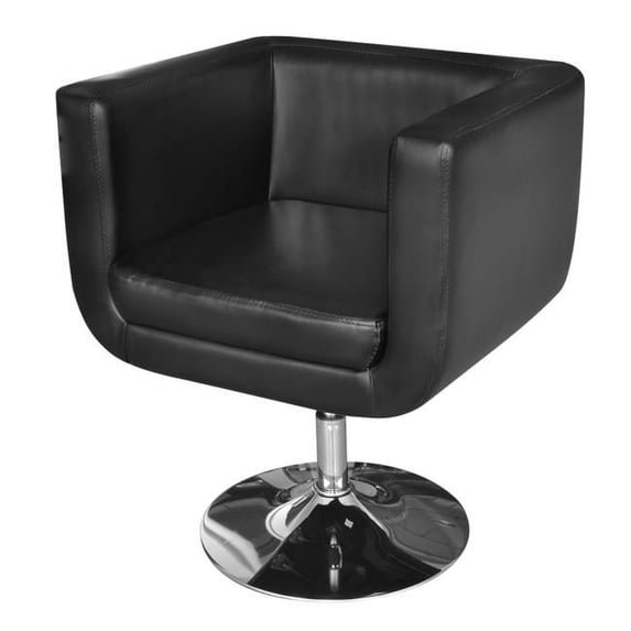 Modern Adjustable Swivel Artificial Leather Arm Chair with Base, Black & Chrome