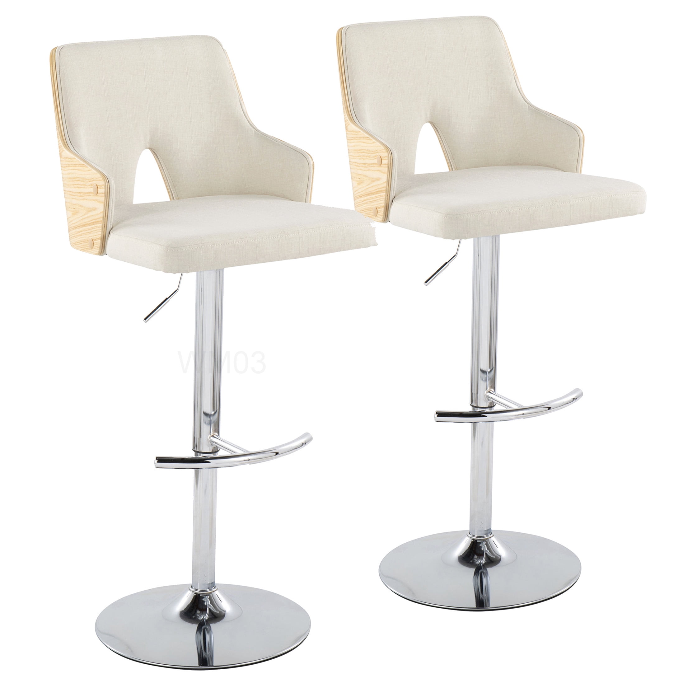 Modern Adjustable Swivel Bar Stools Set of 2 with Fabric Seat & Wood Back